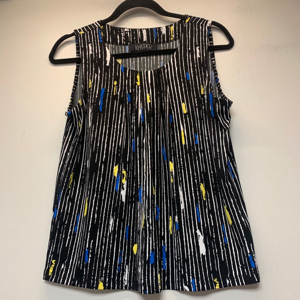 Kasper Sleeveless Top Women PM Black Excellent Abstract Stripe Shell 9860
